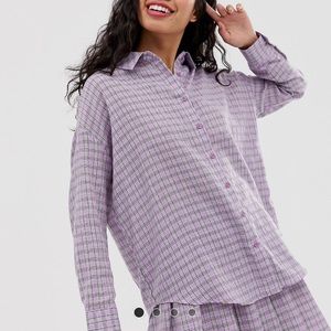 DAISY STREET Purple Plaid Long Sleeved Button Down Top